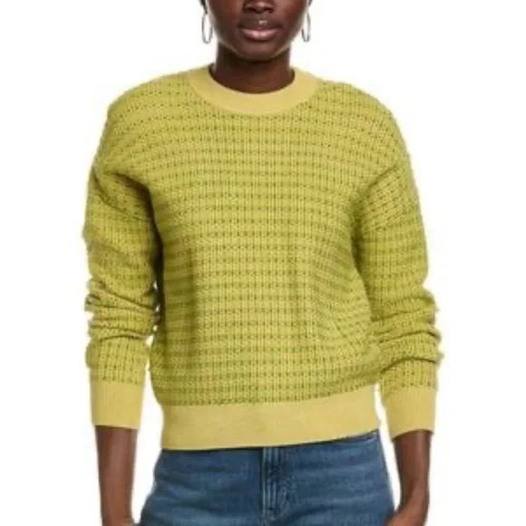 NWT St. John Bicolor‎ Textured Knit Crew Neck Sweater in Yellow/Green Size XS